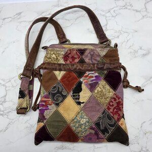 Vintage Lucky Brand Hobo Bag Corduroy Patchwork Boho Italian Leather Y2K